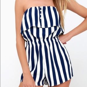 LULUS blue and white striped romper